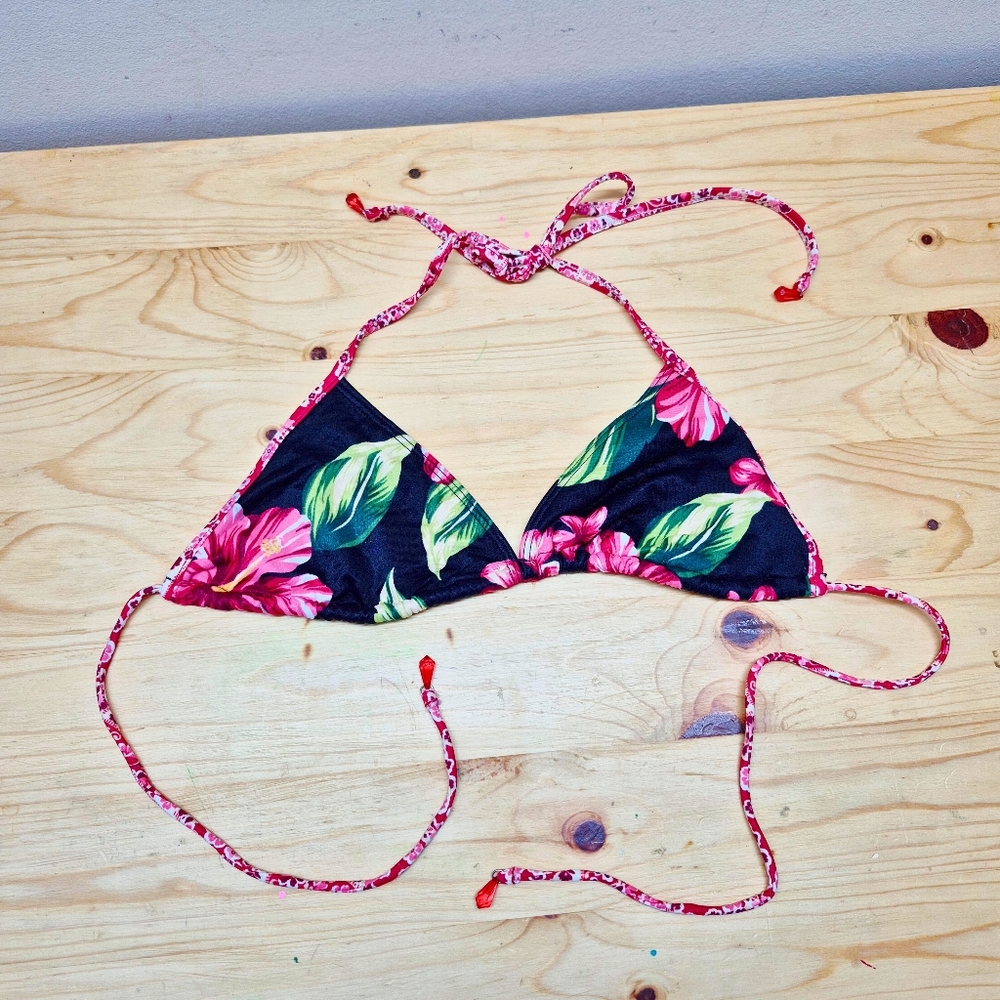 Floral Y2k Pink And Black Bikini Top